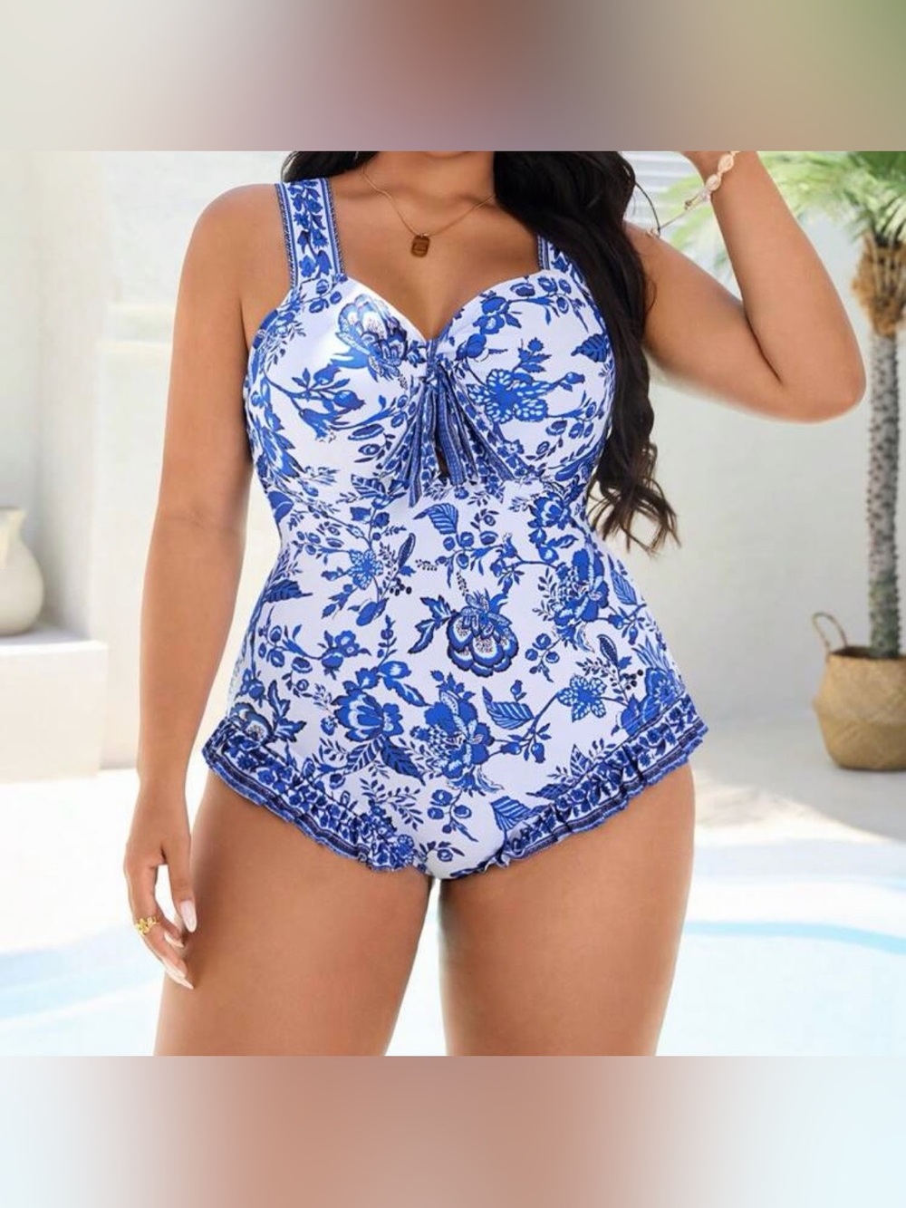 🆕 NEW Without Tags Blue Floral One-Piece Swimsuit - 2XL